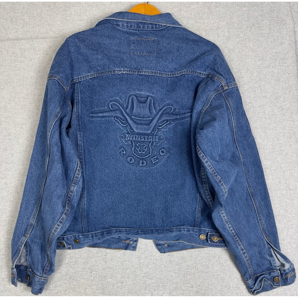 Vintage 80s 90s Winston Rodeo Jean Jacket XL Blue American Born Made USA Trucker